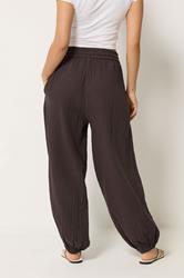 PixieGirl Petite Women's Chocolate Brown Cheesecloth Cotton Balloon Trousers | PixieGirl 2