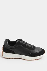 Black Faux Leather Runner Trainers In Extra Wide EEE Fit | Yours Clothing 2