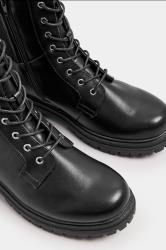Black Stretch Panel Lace Up Chunky Boots In Wide E Fit & Extra Wide EEE Fit | Yours Clothing 5
