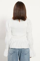 PixieGirl Petite Women's White Shirred Peplum Smock Top | PixieGirl 4