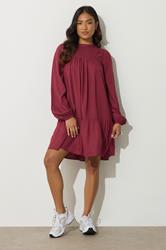 PixieGirl Petite Women's Dark Red Button Smock Midi Dress | PixieGirl 1
