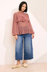 PixieGirl Petite Women's Coral Pink Chiffon Frill Blouse | PixieGirl 5