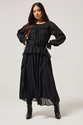 PixieGirl Petite Women's Black Chiffon Frill Tie Waist Maxi Dress | PixieGirl 3