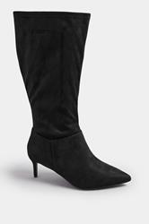 Black Pointed Toe Kitten Heel Boots In Extra Wide EEE Fit | Yours Clothing 3