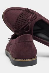 Burgundy Red Faux Suede Fringe Loafers In Wide E Fit | Yours Clothing 6