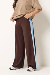 PixieGirl Petite Women's Chocolate Brown Side Stripe Scuba Wide Leg Trousers | PixieGirl 1