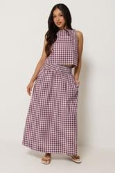 PixieGirl Petite Women's Plum Purple Gingham Cotton Shirred Maxi Skirt | PixieGirl 3