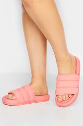 YOURS Pink Padded Sliders In Wide E Fit | Yours Clothing 1