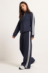 PixieGirl Petite Women's Set Navy Blue Stripe Cotton Sweatshirt & Wide Leg Joggers | PixieGirl 1