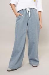 PixieGirl Petite Women's Blue Cotton Striped Wide Leg Jeans | PixieGirl 3