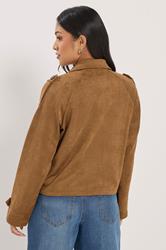 PixieGirl Petite Women's Brown Faux Suede Cropped Trench Coat | PixieGirl 4