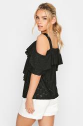 PixieGirl Black Broderie Anglaise Wrap Cold Shoulder Top | PixieGirl 3