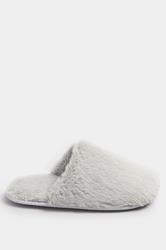 Grey Plush Faux Fur Mule Slippers | Yours Clothing 3