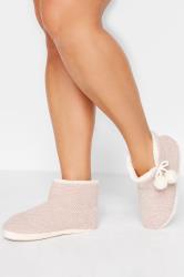 Pink Fluffy Chevron Slipper Boots In Wide E Fit | Yours Clothing 1