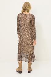 PixieGirl Petite Women's Beige Brown Leopard Print Mesh Tiered Dress | PixieGirl 3