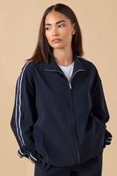 PixieGirl Petite Women's Navy Blue Side Stripe Zip Jacket | PixieGirl 1