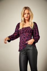 Petite Pink & Black Floral Square Neck Top | PixieGirl 5