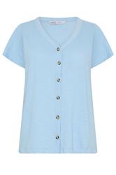 M&Co Petite Blue Cotton Frill Sleeve Blouse