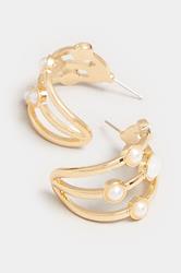 Gold Tone Triple Stone Hoop Earrings | Yours Clothing 3