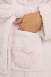 PixieGirl Petite Women's Pink Heart Embossed Short Hooded Dressing Gown | PixieGirl 4