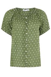 M&Co Petite Khaki Green Dobby Button Up Cotton Blouse | M&Co 1