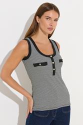 STAR Black Striped Ribbed Button Vest Top | StarByJM 1