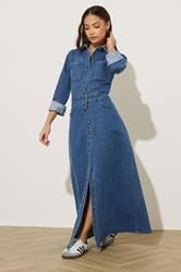 PixieGirl Petite Women's Blue Denim Maxi Dress | PixieGirl 3