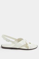 White Faux Leather Cross Over Strap Sandals In Wide E Fit | Yours Clothing 2
