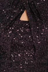 M&Co Petite Purple Sequin Twist Neck Keyhole Detail Top | M&Co 5