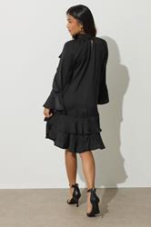 PixieGirl Petite Women's Black Hammered Satin Frill Smock Dress | PixieGirl 4