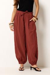PixieGirl Petite Women's Brick Red Cheesecloth Cotton Balloon Trousers | PixieGirl 1