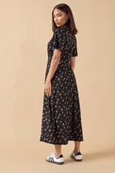 PixieGirl Petite Women's Black Ditsy FloralTie Front Midi Dress | PixieGirl 3