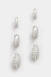 3 PACK Silver Tone Diamante Polished Hoop Earring Set | Yours Clothing 3
