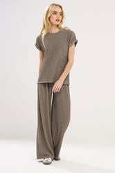 PixieGirl Petite Mocha Brown Textured Short Sleeve Top | PixieGirl 2