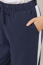 M&Co Navy Blue & White Side Stripe Cotton Wide Leg Joggers | M&Co 4