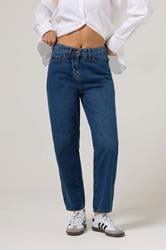 PixieGirl Petite Women's Dark Blue Non-Stretch Barrel Leg Jeans | PixieGirl 2