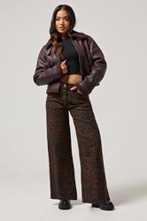 PixieGirl Petite Womens Brown Leopard Print Wide Leg Jeans | PixieGirl 1