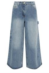 PixieGirl Petite Women's Mid Blue Carpenter Wide Leg Jeans | PixieGirl 1