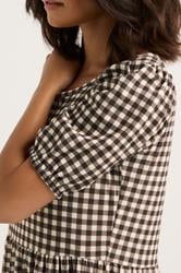 PixieGirl Petite Women's Brown Gingham Tiered Maxi Dress | PixieGirl 4