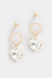 2 PACK Gold Tone Diamante Heart Hoop & Stud Earring Set | Yours Clothing 3