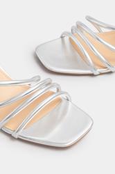 Silver Aysmmetric Strappy Block Heels In Standard Fit | Yours Clothing 5