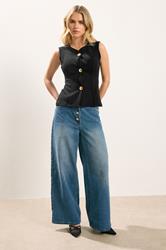 PixieGirl Petite Women's Black Button Sleeveless Top | PixieGirl 2