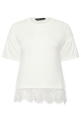 PixieGirl Petite White Lace Hem T-Shirt