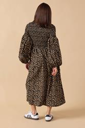 PixieGirl Petite Women's Brown Animal Shirred Puff Sleeve Maxi Dress | PixieGirl 3