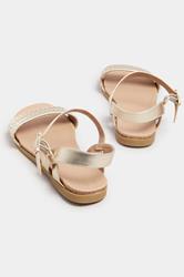 Gold Faux Leather Woven Sandals In Extra Wide EEE Fit | Yours Clothing 5