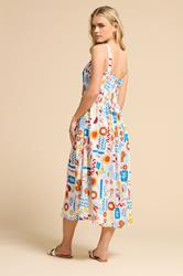 PixieGirl Petite Women's White Postcard Graphic Corset Midaxi Dress | PixieGirl 3