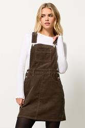 PixieGirl Petite Women's Chocolate Brown Cord Pinafore Dress | PixieGirl 1