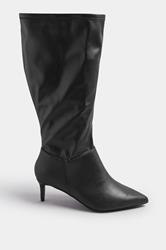 Black Faux Leather Pointed Kitten Heel Boots In Extra Wide EEE Fit | Yours Clothing 3