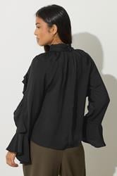 PixieGirl Petite Women's Black Satin Frill Blouse | PixieGirl 3