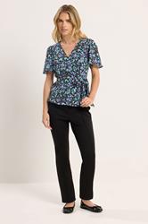 M&Co Petite Black Ditsy Print Wrap Blouse | M&Co 1